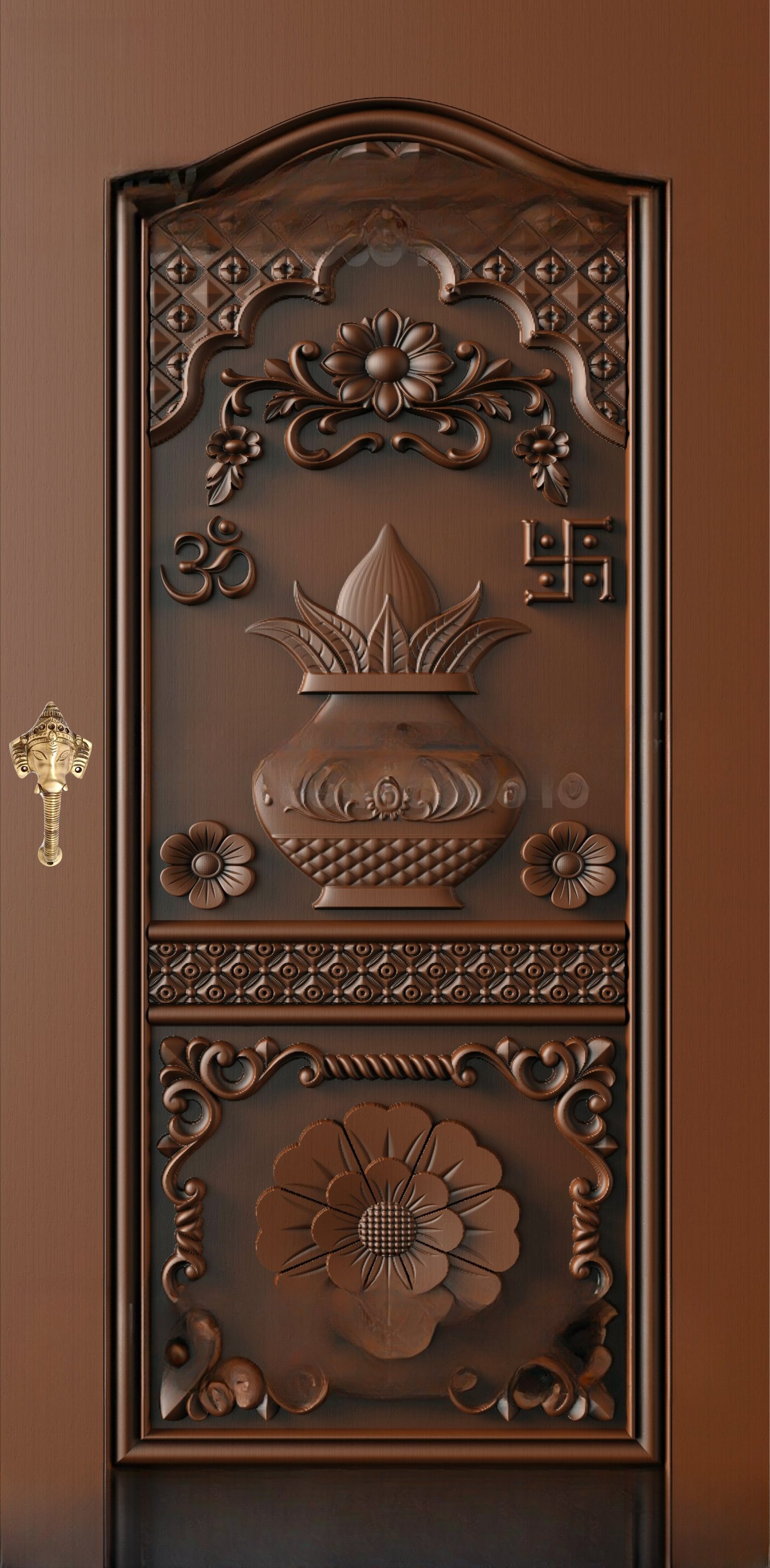 God Doors - GD-40 Traditional Kalash and Om Swastik Relief Carved Door